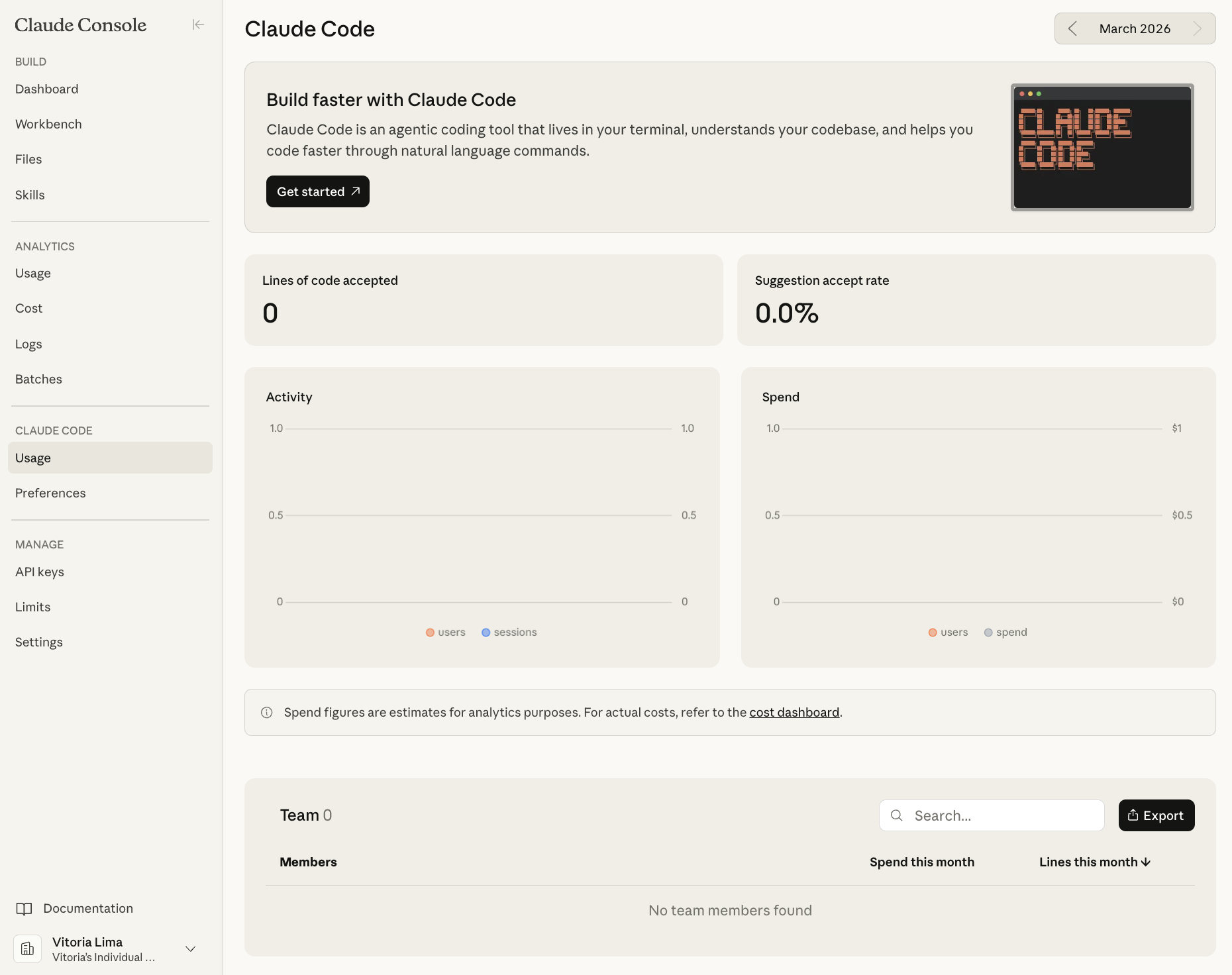 Claude Console showing zero usage for subscription plan users
