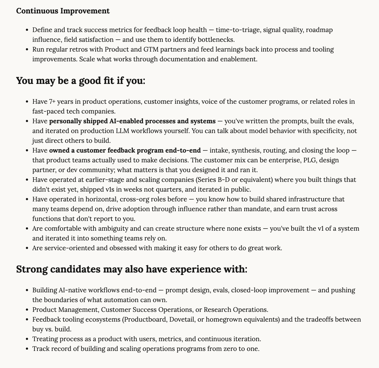 Anthropic job posting: You may be a good fit if, and Strong candidates may also have experience with